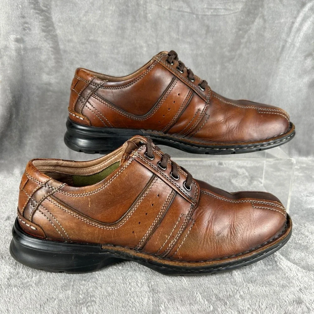 Clarks Mens Brown Leather Lace Up Bicycle Toe Oxford Shoes 70852 Size 9.5 M